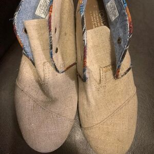 TOMS Womens Size 4 Linen Wedge Lace Up Ankle Boots Shoes Heel Bootie